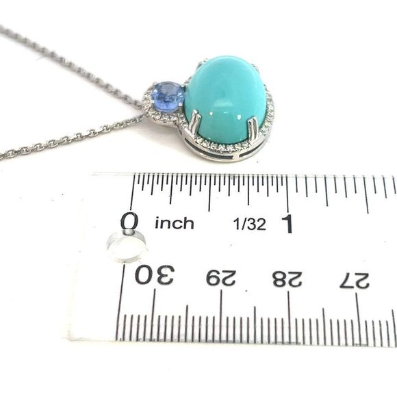 Turquoise Sapphire Diamond Necklace 17" 14k 19.03 TCW Certified $6,950 311694 - Picture 14 of 15